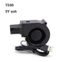 Galingas 75 mm 7530 aušinimo turbo pūstuvas deginantis nuolatinės srovės KABELIS 5V USB kepimui ant grotelių, kepsnių, malkomis kūrenamoms krosnims black