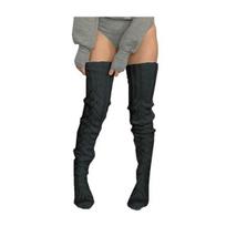 1 Pair Knitted Socks Solid Color Hollow Design Over The Knee Socks Breathable Comfortable High-Top Design Autumn Winter Socks