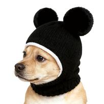 Cute Pet Knitted Warm Hat Solid Color Hearing Protection Dog Calming Earmuff Noise Reduction Comfortable Soothing Head Covers black