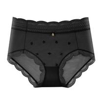 Big Size Lady Summer Sexy Lace Hollow Jacquard Bow Shrink Abdomen Without Mark High Waist Triangle Briefs L