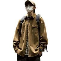 Men Jacket Lapel Long Sleeve Flap Pockets Solid Color Coat Loose Fit Buttons Placket Casual Cargo Outwear M