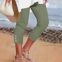 Summer 2026 Mid-Waist Elastic Solid Color Sexy Button Casual Pants L gray