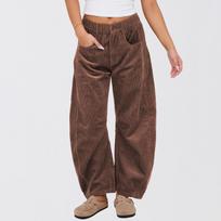 Women's High-waisted Casual Pants Solid Color Corduroy Loose Straight Trousers Women M