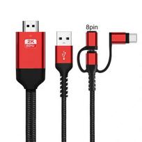Adapter Cable 3-in-1 Micro USB Type-C 2m TV AV Adapter 1080P Cable for iPhone raudona