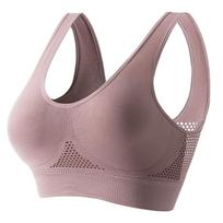 Seamless Wireless Sports Bra for Women High Impact Support Yoga Fitness Running Workout Crop Top with Breathable Mesh Back and Wide Straps M arbūzo raudonos spalvos
