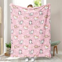 Comfortable Pink Cartoon Cat Pattern Flannel Blanket - Soft, Warm, And Skin-Friendly, Suitable for Sofa, Bed, Travel - Perfect Gift for Women, 177.8X2 75X95CM white