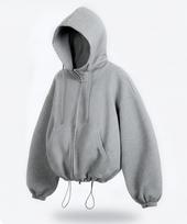 Prinoar String Oversized Two-Way Zip-Up Hoodie - Melange Melange/S (Double Jersey) gray