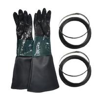 65cm Long Sandblasting Gloves with Gloves Holder Metal Clamp Set for Extra Reinforcement for Sandblasting and Abrasive black