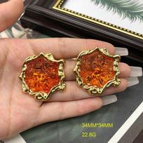French Retro Style Irregular Lava Earrings Plated Real Gold Copper Chain Necklace Stud Earrings Fashion Suit Women