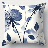 Blue Dandelion Pattern Pillowcase ,Sofa Bedroom Cushion Cover, Single-Sided Printing, Without Pillow Core Peach skin 18*18(CM)-1Pcs gray