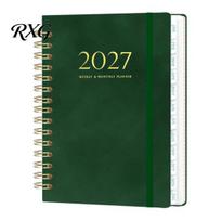 Travel Friendly Stationery 2027 A5 Spiral Planner Notebook, 365 Day Weekly Schedule Calendar with Gift for Professionals Students Elastic Band, violetinė