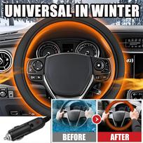 Universalus 12V šildomas vairo dangtelis Žiemai Elektrinis šildymas Automobilio vairo dangalas Greitai sušyla per 3 minutes Neslystantis dangtelis Žiemai black
