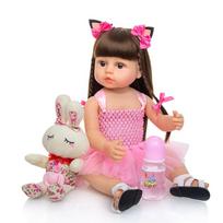 55 cm Bebe Doll Reborn Toddler Girl Rožinė princesė Labai minkšta viso kūno silikoninė graži lėlė Real Touch žaislinės dovanos 22 inch ruda