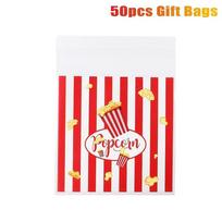 50/100Pcs Popcorn Design Gifts Bags 13*10Cm Red White Stripe Self-Sealing Bags Biscuits Candies Snack Bags Party Decoration 50pcs red