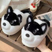 Cute husky cotton slippers 2025 new bag heel indoor thick-soled warm plush cotton shoes 40-41 [suitable for 39-40 feet] pilka spalva