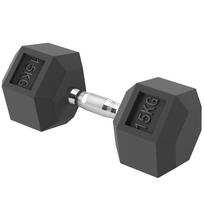 15KG Single Rubber Hex Dumbbell Portable Hand Weights Dumbbell Home Gym 15.5 x 15.5 x 33.6 cm juoda