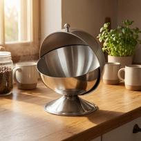 Spherical Storage Canister Polished Finish Stainless Steel Pedestal Base brown