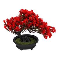 Raudonas dirbtinis bonsai medis, 9,5 colio aukščio, netikras vazoninis augalas, dekoratyvus stalo imitacinis bonsai su vazonu namams red