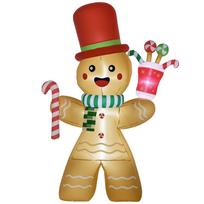 Inflatable Gingerbread Man, 2.35 m, with LED Lights, Weatherproof, Incl. Blower, Multicolor, Christmas Decoration 170 x 75 x 235 cm oranžinė