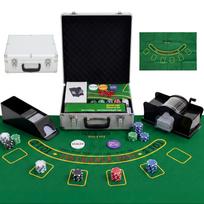 500-Piece Poker Chips Set with Card Shuffler, Card Shoe, Case, Casino Texas Holdem Poker Set with Mat, Silver Tone 38 x 37 x 15 cm