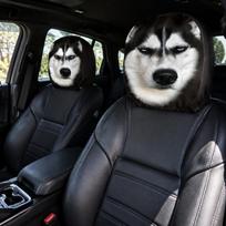 1 Pair Car Headrest Covers, Fun Style Husky Seat Protection Covers, Double-sided Printed Universal Elastic Car Seat Decoration 1pc black