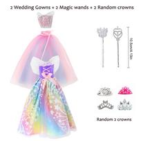 6pcs Doll's Wedding Gowns Evening Dress Set For 11.5in/30cm Dolls with 2 Magic Wand 2 Crowns Toy Princess Doll Fashion Clothes pink