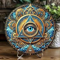 Mistiška Dievo Akis Metalinė skardinė lentelė 8x8 colio Vintažinis apvalus sienos meno kūrinys BOHO Rustic namų dekoras Pakabinamas 20x20 įvairiaspalvis