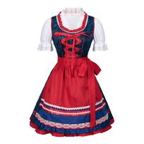 Moterų Oktoberfest kostiumas Vokiškas Bavariškas Alaus Apranga Dirndl Suknelė Bluzonas Prijuostė ir Bluzonas Helovino Šventei XL red