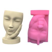 Succulent Plant Pots Silicone Mold Jewelry Storage Boxes Resin Mold DIY Face Holding Girl Flower Pot Pen Holder Mold 1 beige
