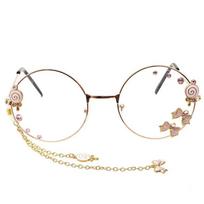 Cute Bowknot Lollipop Pendant Clear Optical Glasses Frame Sunglasses Women Round Girls Retro Gothic Handmade auksas