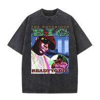 Washed Vintage Rapper The Notorious Big Ready To Die Big Poppa Print T Shirt Hip Hop Biggie Smalls Clothes Men Oversized T-shirt S black