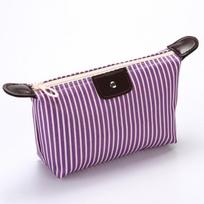 Striped Travel Makeup & Toiletry Bag - Large Capacity, Portable, Coin Purse Handbag for Women white