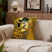 Gustav Klimt Oil Painting Cushion Cover Cushion Cover Set 4Pcs 50X50 45X45 40X40 Pillowcase Decorative Sofa Home Decor Peach skin 55*55(CM)-1Pcs brown