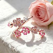 Elegantiški variniai vyšnių žiedų žiedai Blizgantys cirkonio gėlių reguliuojami piršto žiedai prabangi moteriška smulki juvelyrika dovana 1pc ring mėlyna