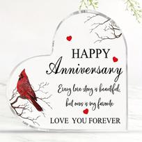 2D Flat, Happy Anniversary Cardinal Gift for Women Anniversary Wedding Gifts Anniversary Acrylic Heart Valentines Day Gifts for Her Him Couple Wife Hu 10x10cm black