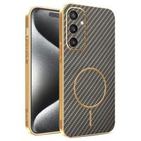 For Samsung Galaxy S24 S24 Plus S24 Ultra S24FE  electroplated carbon fiber magnetic fingerprint-resistant shockproof phone case For Galaxy S24 rožinė