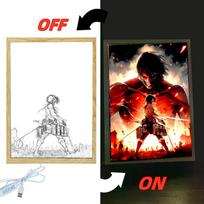 Attack on Titan Anime Figure Light Painting Photo Frame Levi Mikasa Action Collection Led Night Light Christmas 2024 Kids Gifts USB black