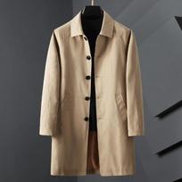 Men Business Casual Trench Coats Turn-Down Collar Solid Color Long Jacket Youth Windbreaker Clothes M