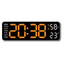 USB maitinamas didelis skaitmeninis sieninis laikrodis, 9 colių temperatūra, drėgmė savaitė, automatinis pritemdymas stalinis laikrodis Elektroninis LED žadintuvas 12/24 val. orange