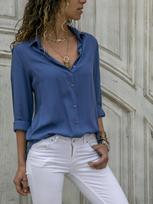 Ladies Casual Long Sleeve Button Up Shirt Solid Office Blouse with Collar Elegant Business Work Top for Daily Wear 2XL