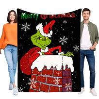 Linksmų Grinčo švenčių pledas Jaukus minkštas pledas žiemos šventėms Kalėdinė dekoracija Dovanos idėja vaikams ir suaugusiems, Puikiai tinka ant sofos lovos Size: 75*100cm, Weight: 230 GSM black