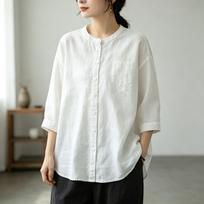 TIFICY Women's Fashion Casual Summer Spring Solid Color Print 3/4 Sleeves V-Neck Blouses & Shirts M