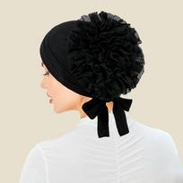 Solid Color Pre-tied Hijabs Back Lace Flower Thin Modal Turban Hat Breathable Tie Back Women's Hijabs Women Head Covering black