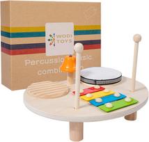 Vaikų būgnų rinkinys Kūdikių muzikos instrumentų žaislai Montessori medinis ksilofonas Ikimokyklinio ugdymo muzikos rinkinys Perkusiniai tamburino žaislai Gimtadienis beige
