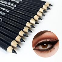 12pcs Black Eyeliner Pencil, Wooden Rod Pen, Solid Black Hook Eye Liner with Various Makeup, Eyeliner, Makeup 12pcs