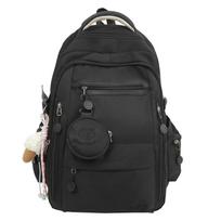 Schoolbag new Korean ins high school schoolbag solid color backpack couple casual simple light travel large capacity backpack (Black,single package)