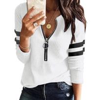 New Spring Fall Stripe Big Zipper Retro Sweater Long Sleeve Sweater Fashion Loose Pullover Womens Winter Sweaters Warm T-shirt 0XL