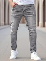 Men's simple solid color tight pocket jeans men's casual small feet denim trousers XS