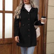 Women Solid Color Turn Down Collar Slim Fit Long Sleeve Blazer Coat S black