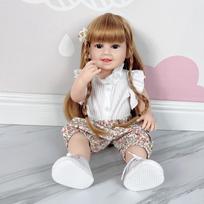 KEIUMI Gyvos besišypsančios Reborn kūdikių lėlės Pilnas silikono vinilo kūnas 55 cm 22 colių Ilgi plaukai Boneca Reborn Naujagimio lėlės Žaislai KALĖDINĖS dovanos 55cm ruda